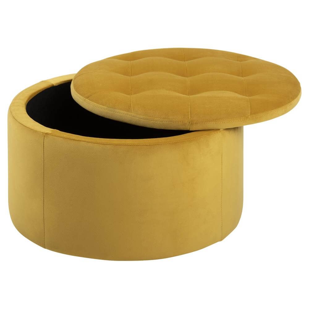 Ronde Round Velvet Storage Ottoman In Yellow | Jarrold, Norwich Intended For Textured Yellow Round Pouf Ottomans (View 9 of 20)