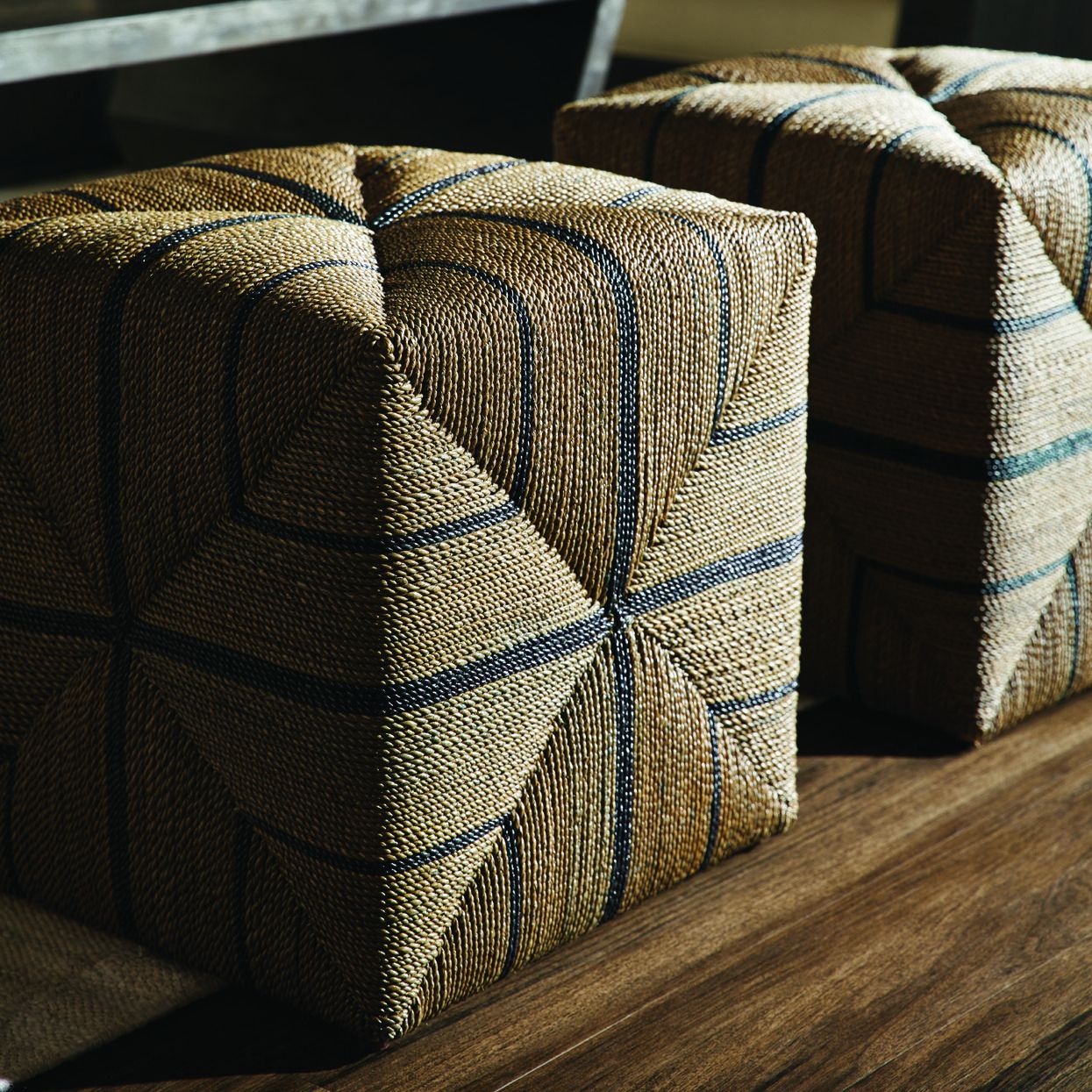 Rope Cube Ottoman – Mecox Gardens With Gray Stripes Cylinder Pouf Ottomans (View 8 of 20)