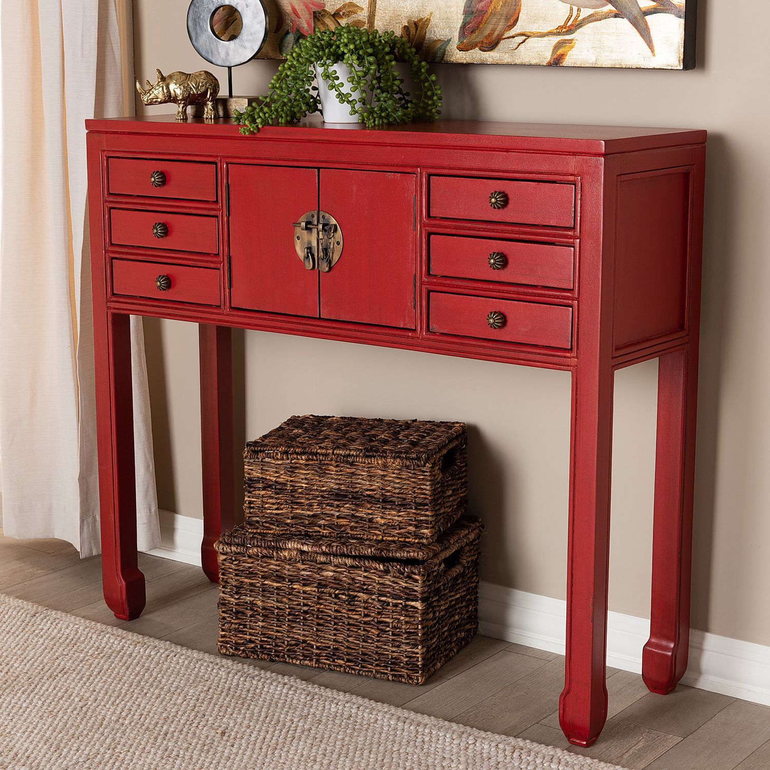 Rosette Red Wood Console Table – Pier1 Within Wood Console Tables (View 5 of 20)