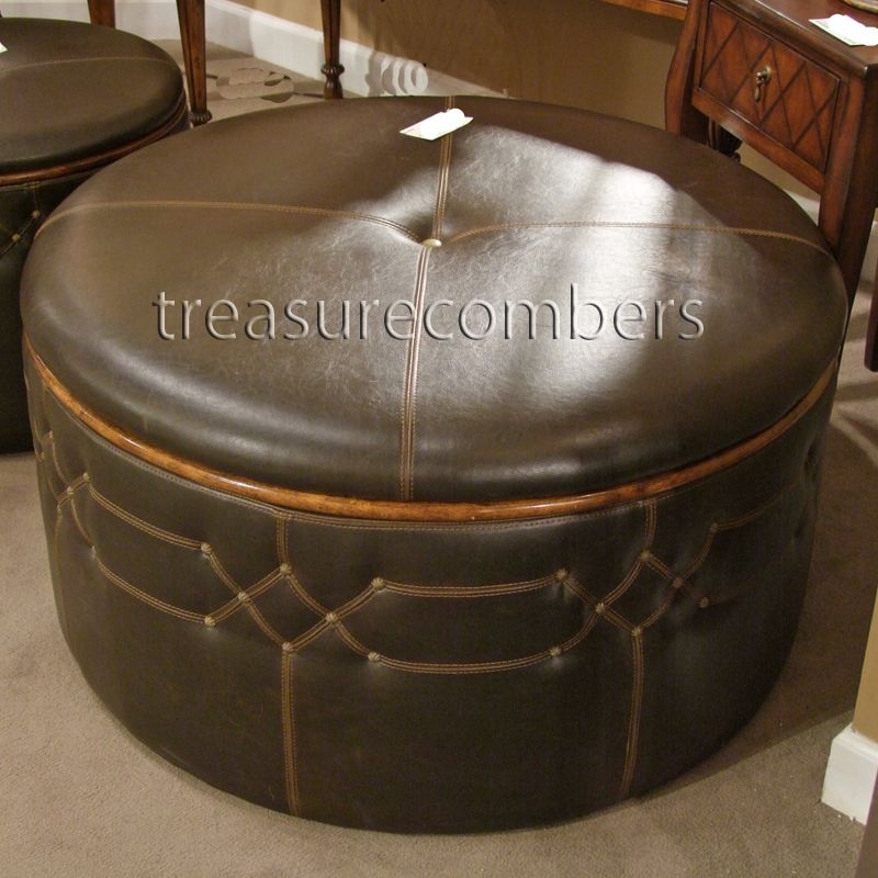 Round Brown Faux Leather Storage Ottoman 759526411059 | Ebay Intended For Round Blue Faux Leather Ottomans With Pull Tab (View 8 of 20)
