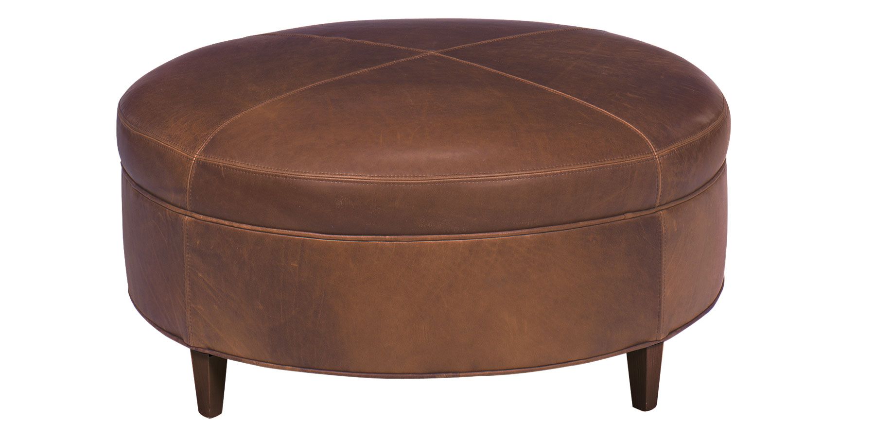 Round Contemporary Leather Cocktail Ottoman | Club Furniture With Silver And White Leather Round Ottomans (View 2 of 20)
