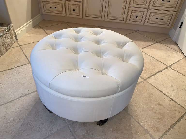 Round Cream Cocktail Tufted Ottoman On Wheels – Musser Bros. Inc (View 19 of 20)