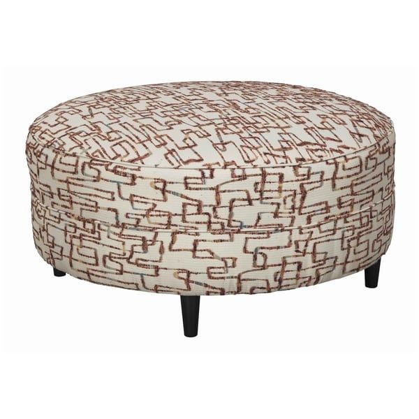 Round Fabric Upholstered Ottoman With Cut Fringe Details, Brown And With Green Fabric Oversized Pouf Ottomans (View 5 of 20)