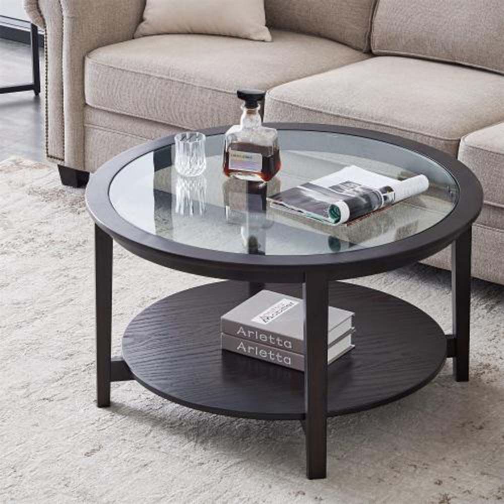 Round Glass Top Coffee Table Modern Solid Wood Round Sofa Table W Inside Espresso Wood Storage Console Tables (View 2 of 20)