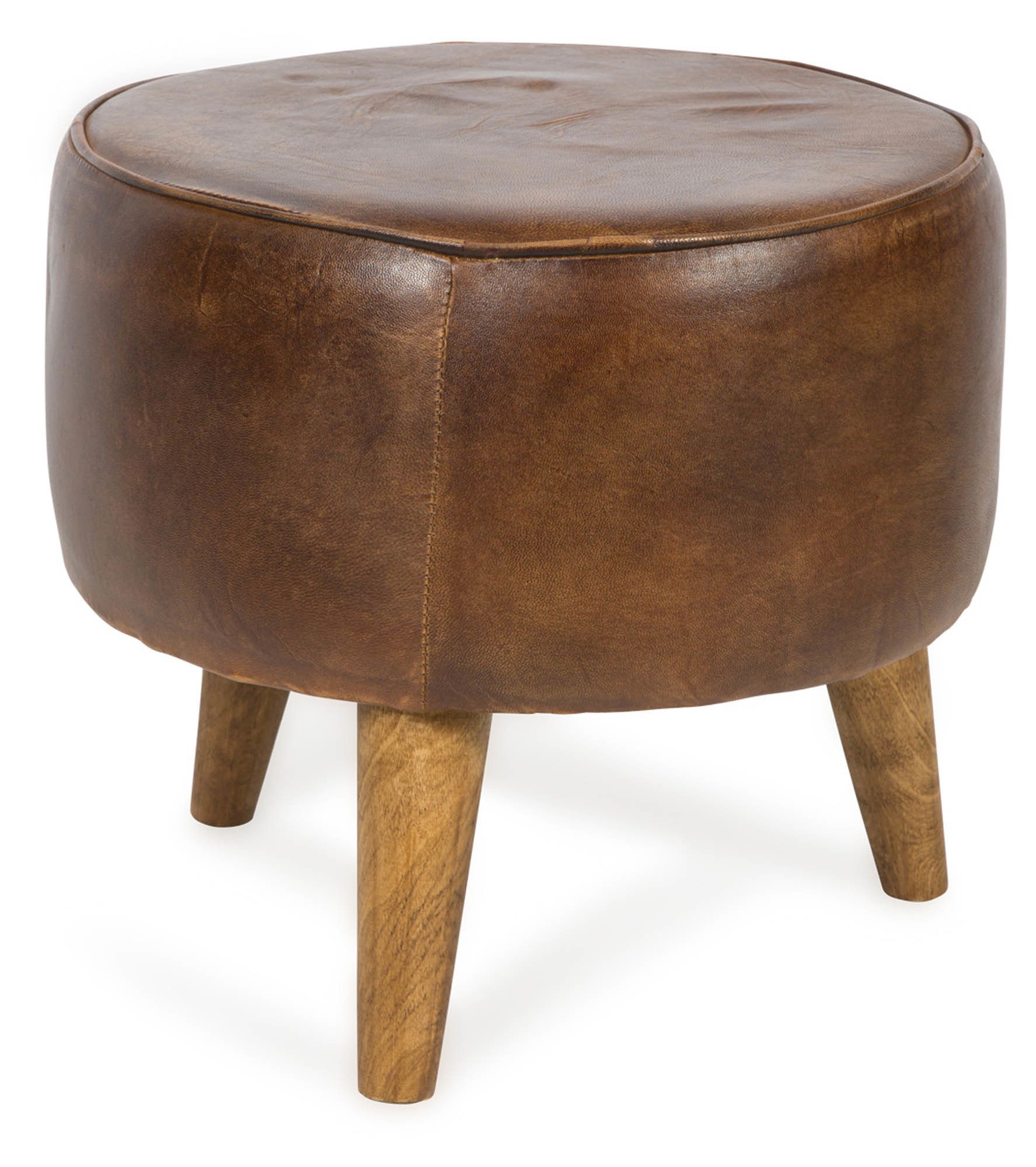 Round Leather Ottoman Stool | Round Leather Ottoman, Leather Ottoman Intended For Brown And Ivory Leather Hide Round Ottomans (View 17 of 20)