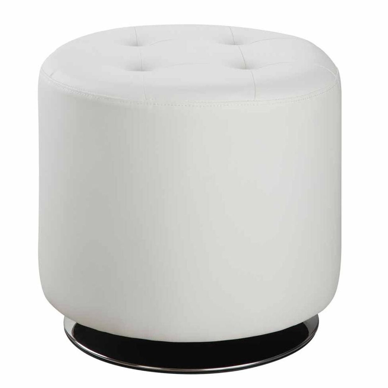 Round Leatherette Swivel Ottoman With Tufted Seat, White And Black | Ebay Throughout Onyx Black Modern Swivel Ottomans (View 18 of 18)