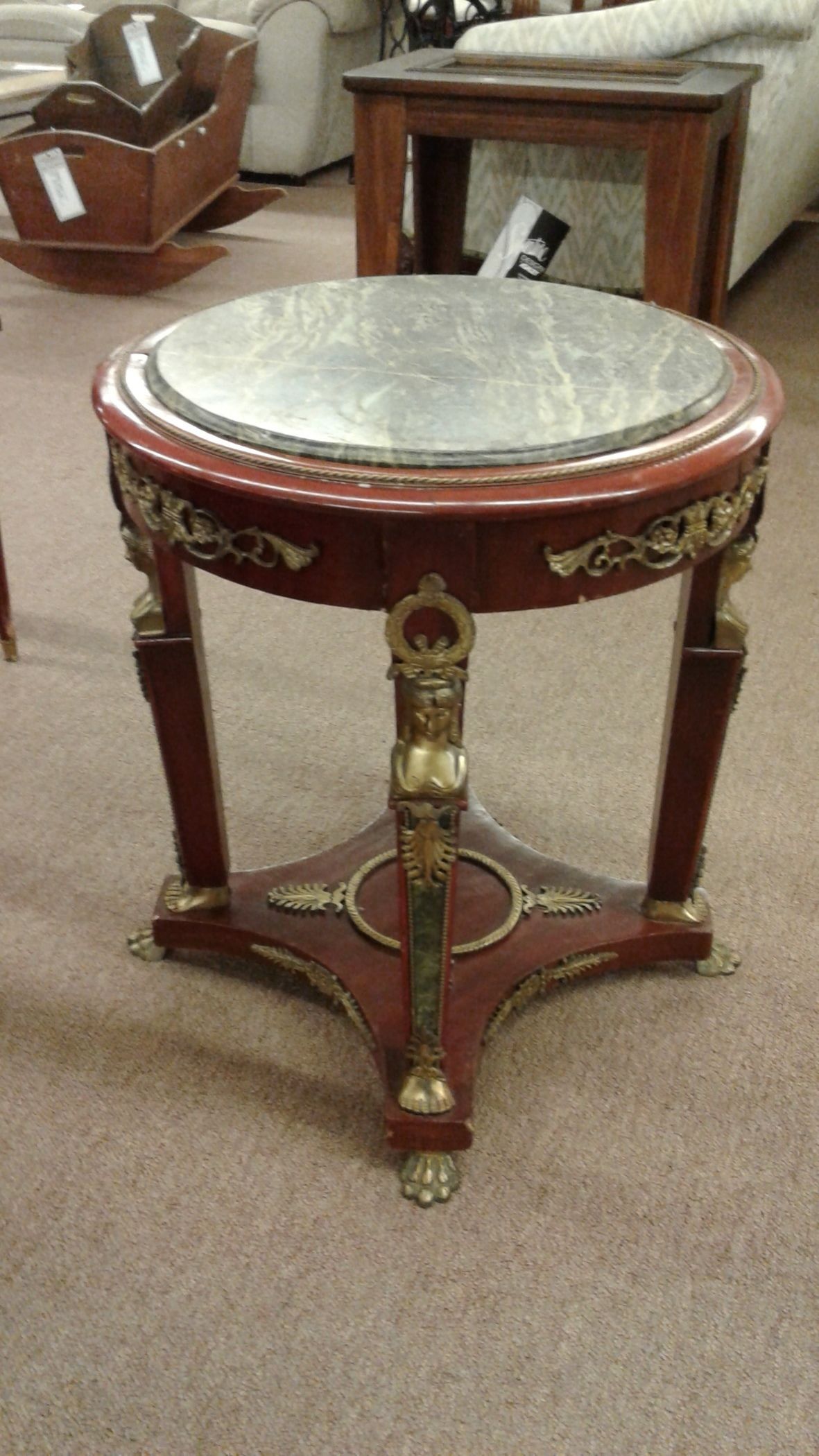 Round Marble Top End Table | Delmarva Furniture Consignment Within Oval Corn Straw Rope Console Tables (View 4 of 20)