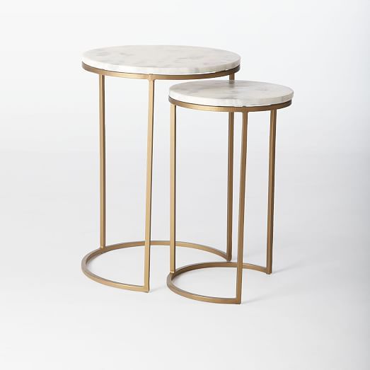 Round Nesting Side Tables Set – Marble/antique Brass | West Elm For Antique Brass Round Console Tables (View 9 of 20)