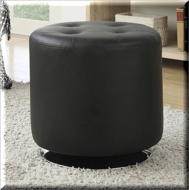 Round Ottoman Black Faux Leather Tufted Modern Foot Stool Furniture With Black Faux Leather Column Tufted Ottomans (View 17 of 20)
