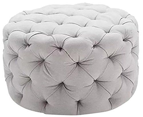 Round Ottoman Grey, This Large Tufted Round Ottoman Features A Textured Throughout Textured Gray Cuboid Pouf Ottomans (View 17 of 20)