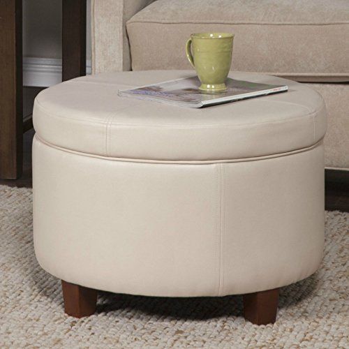 Round Storage Ottoman Faux Leather Large Ivory Coffee Tab Https Intended For Round Blue Faux Leather Ottomans With Pull Tab (View 17 of 20)
