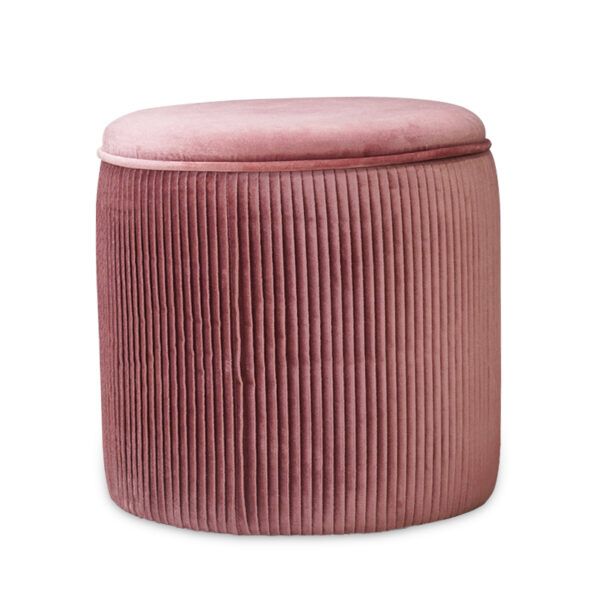 Round Storage Ottoman Stool Covered In Gray Velvet Fabric And With Inside Gray Velvet Ribbed Fabric Round Storage Ottomans (View 5 of 20)
