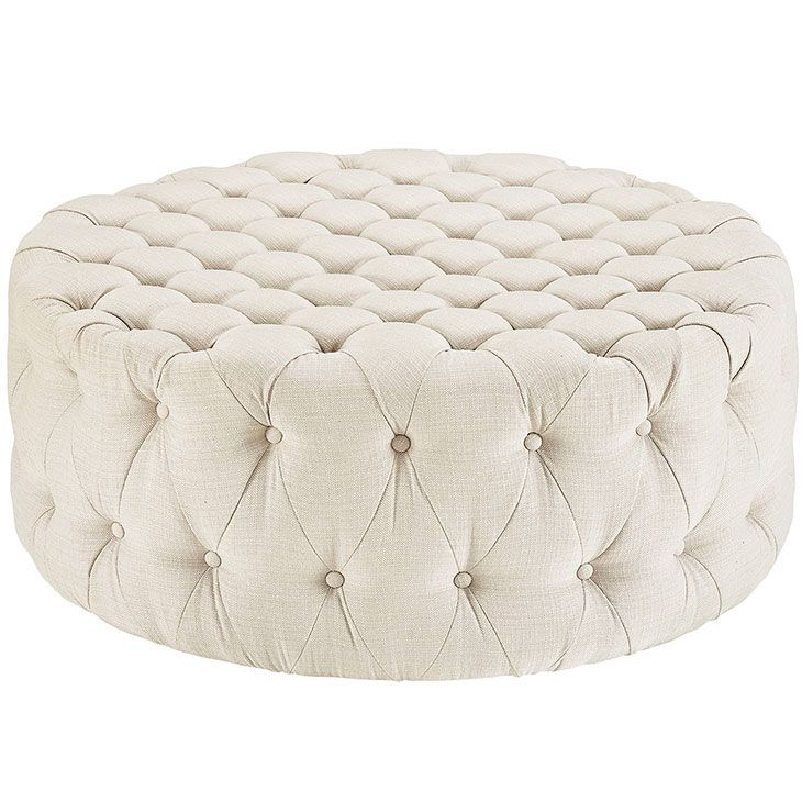 Round Tufted Fabric Ottoman | Modern Furniture • Brickell Collection In Brown Fabric Tufted Surfboard Ottomans (View 11 of 20)