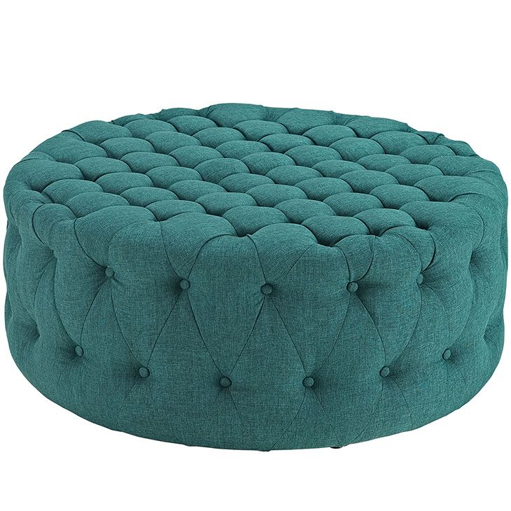 Round Tufted Fabric Ottoman | Modern Furniture • Brickell Collection Inside Textured Yellow Round Pouf Ottomans (View 6 of 20)