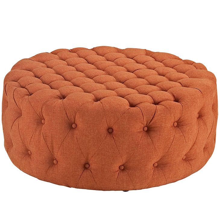 Round Tufted Fabric Ottoman | Modern Furniture • Brickell Collection Intended For Fabric Oversized Pouf Ottomans (View 16 of 20)
