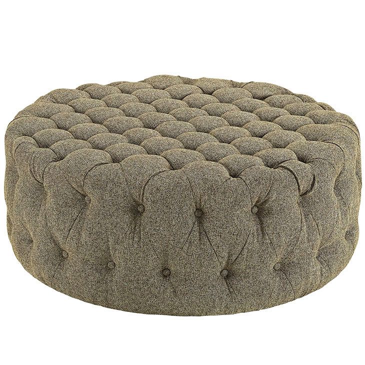 Round Tufted Fabric Ottoman | Modern Furniture • Brickell Collection Pertaining To Gray Fabric Tufted Oval Ottomans (View 18 of 20)