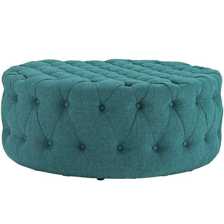 Round Tufted Fabric Ottoman | Modern Furniture • Brickell Collection With Green Fabric Oversized Pouf Ottomans (View 7 of 20)