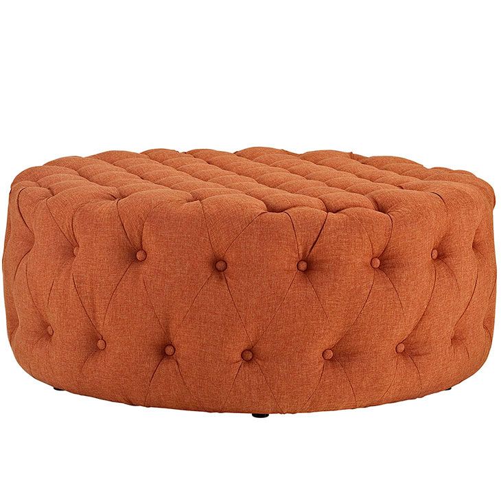 Round Tufted Fabric Ottoman | Modern Furniture • Brickell Collection Within Brown Fabric Tufted Surfboard Ottomans (View 9 of 20)
