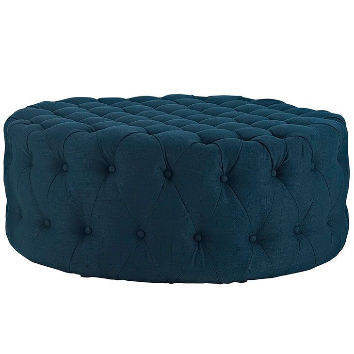 Round Tufted Fabric Ottoman | Modern Furniture • Brickell Collection Within Cream Fabric Tufted Oval Ottomans (View 19 of 20)