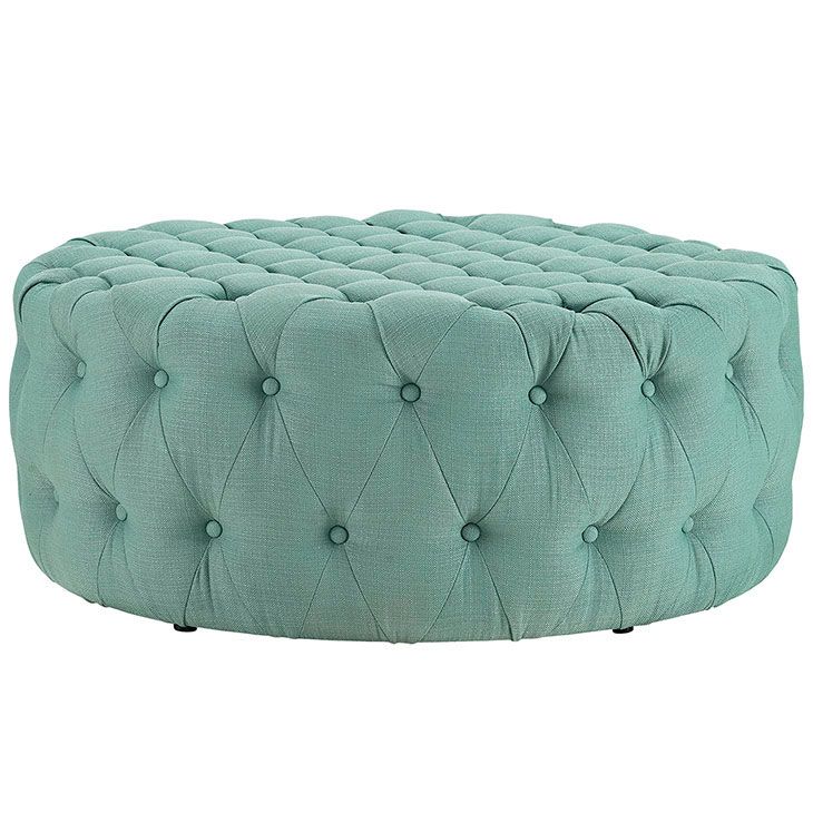 Round Tufted Fabric Ottoman | Modern Furniture • Brickell Collection Within Gray Fabric Tufted Oval Ottomans (View 17 of 20)