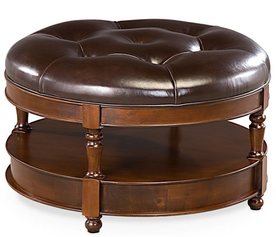 Round Tufted Leather Ottoman – Ideas On Foter With Silver And White Leather Round Ottomans (View 9 of 20)