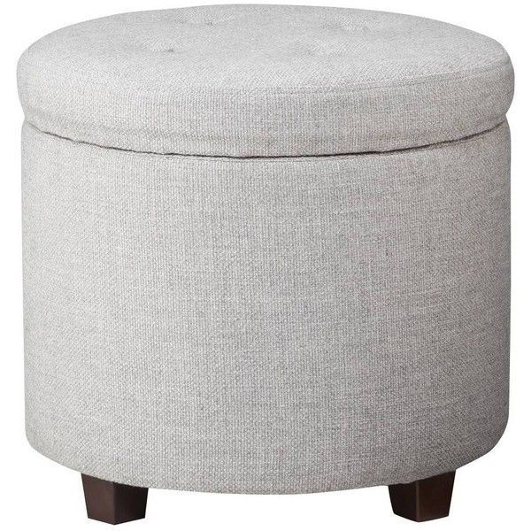 Round Tufted Storage Ottoman Gray Textured Weave (€48) Liked On Pertaining To Textured Aqua Round Pouf Ottomans (View 16 of 20)