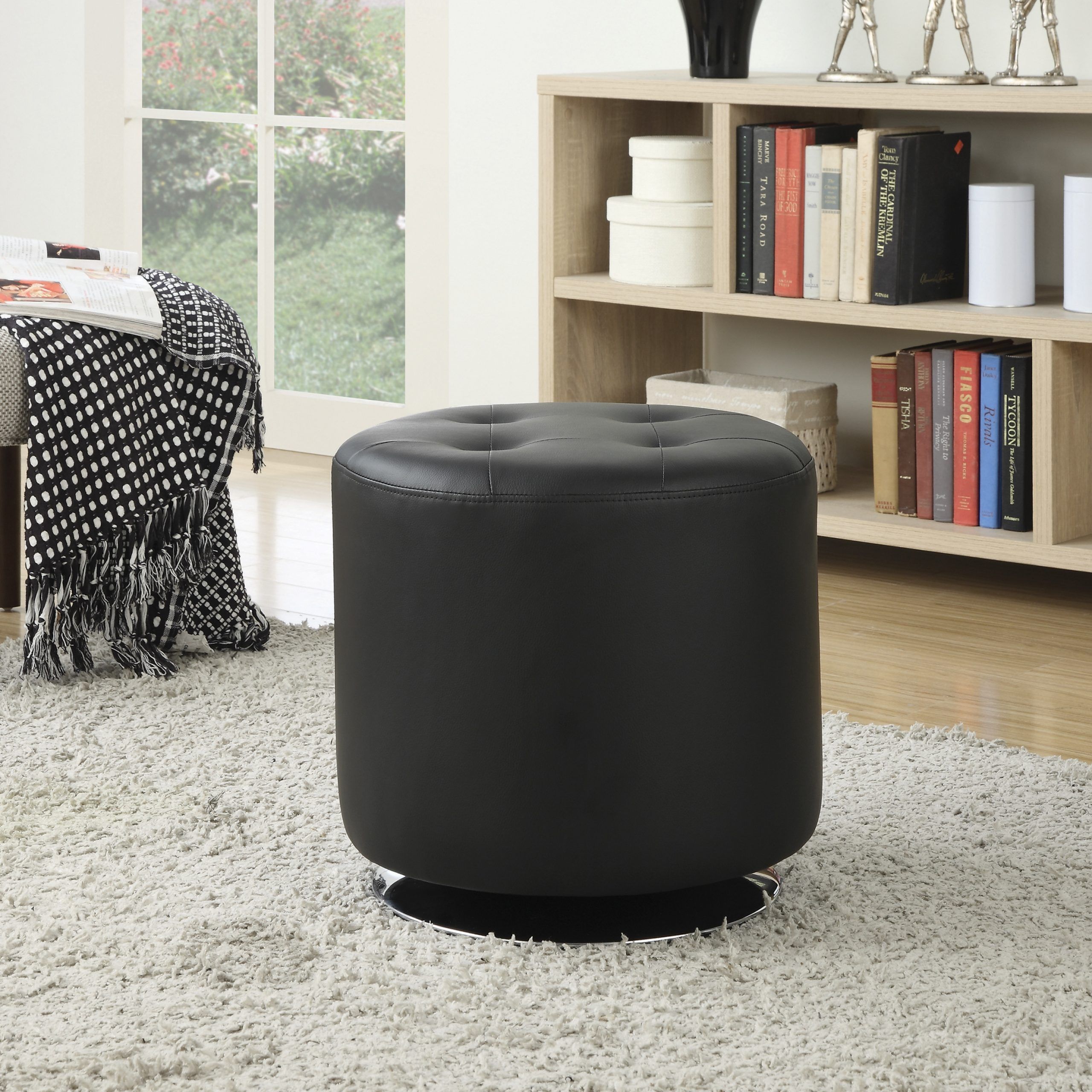Round Upholstered Ottoman Black – Coaster Fine Furniture Within Round Black Tasseled Ottomans (View 1 of 20)