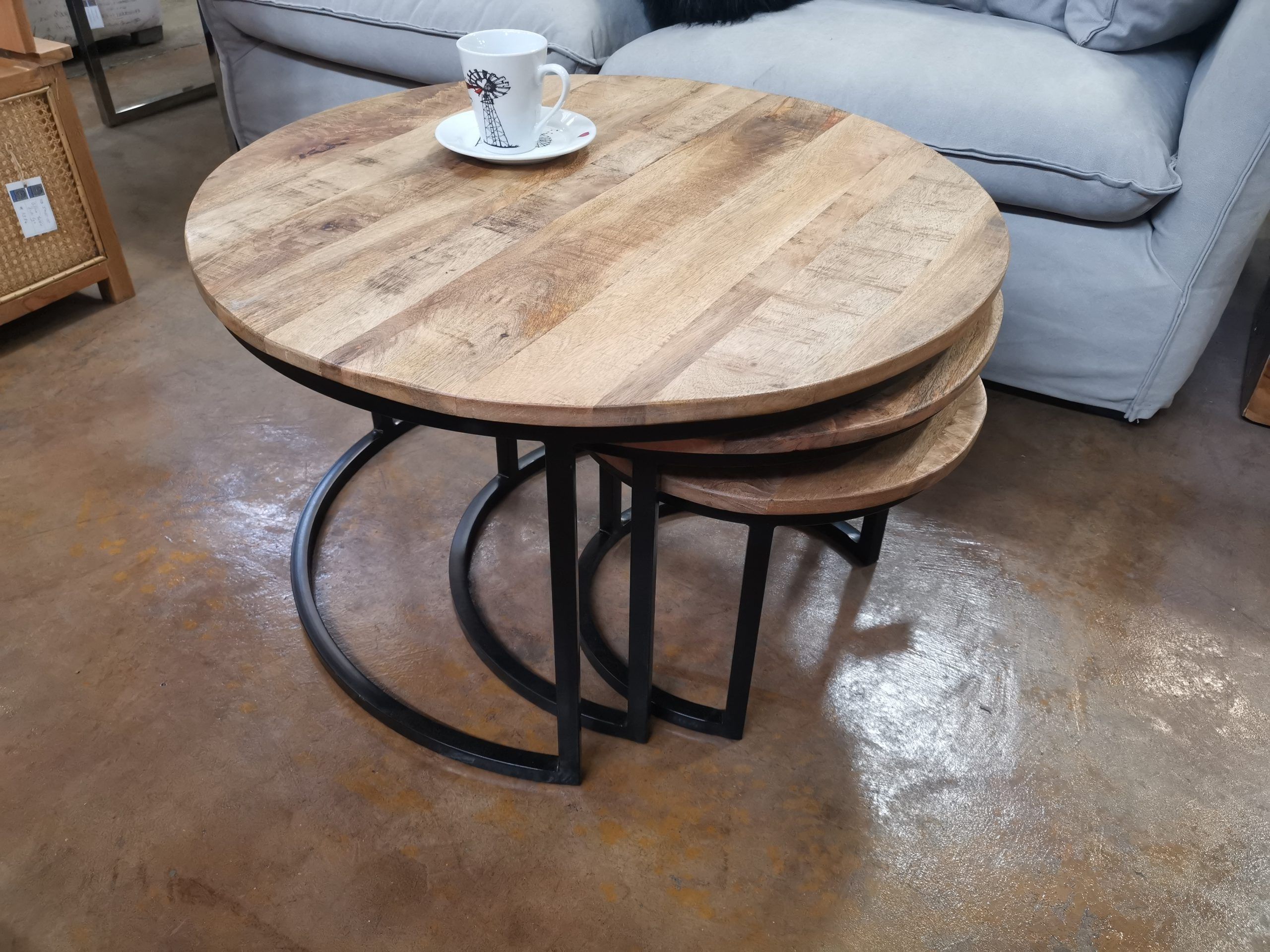Round Wood And Iron Nesting Coffee Tables | Eastern Concepts And A Within Round Iron Console Tables (View 7 of 20)