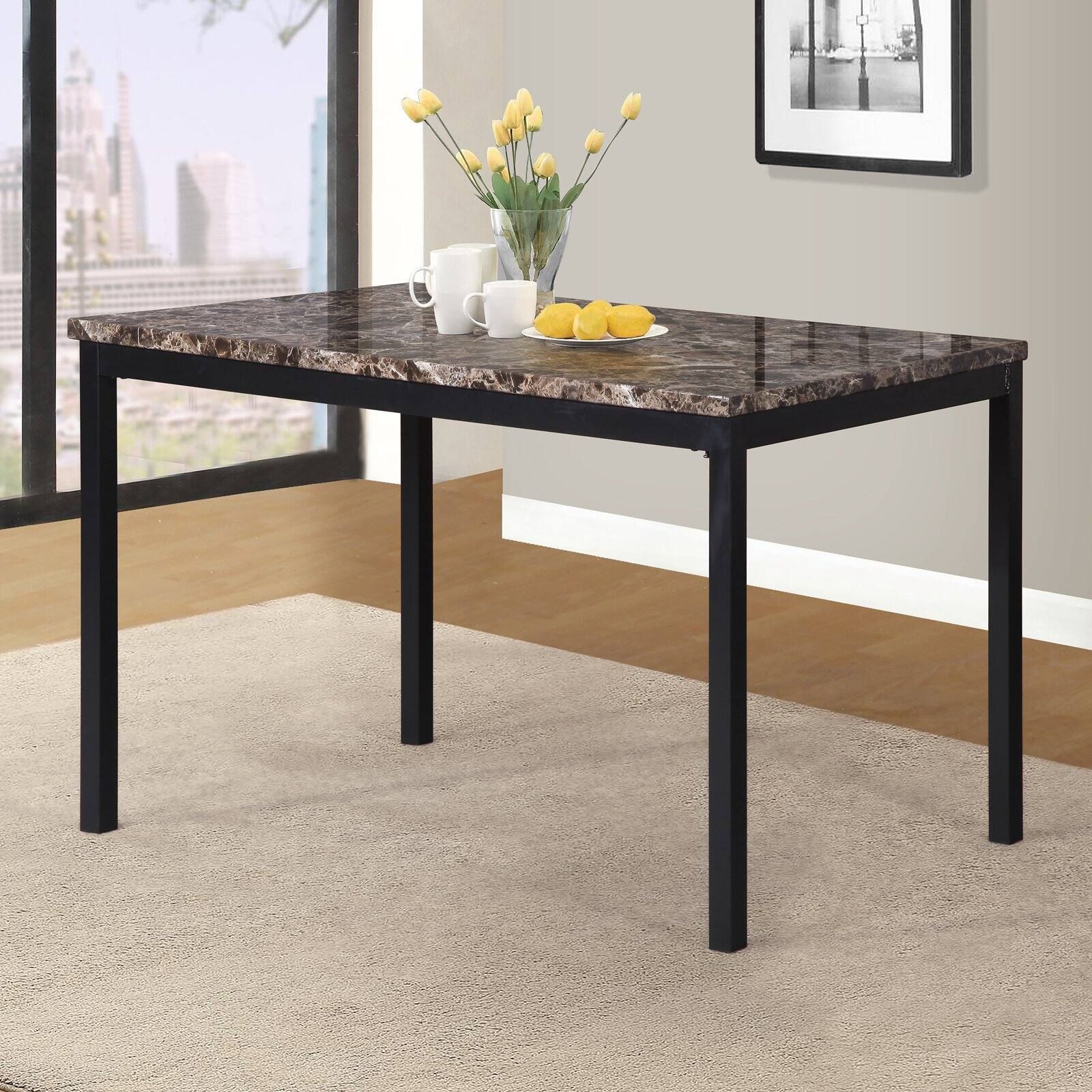 Roundhill Noyes Metal Dining Table With Laminated Faux Marble Top Pertaining To Faux White Marble And Metal Console Tables (View 12 of 20)