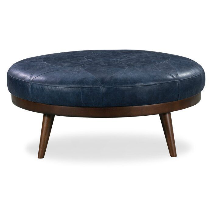 Rowland Leather Cocktail Ottoman In 2020 | Leather Cocktail Ottoman Within Round Gray Faux Leather Ottomans With Pull Tab (View 7 of 19)