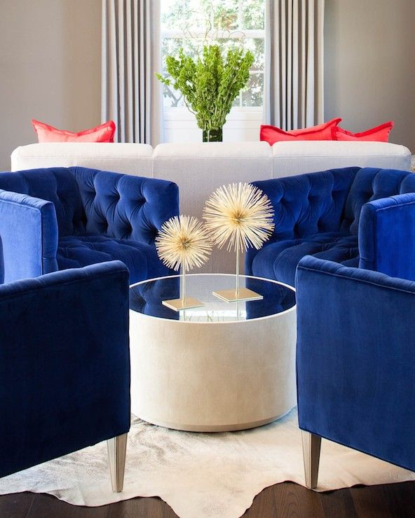 Royal Blue Chairs – Contemporary – Living Room – Martha O'hara Interiors With Royal Blue Round Accent Stools With Fringe Trim (View 15 of 20)