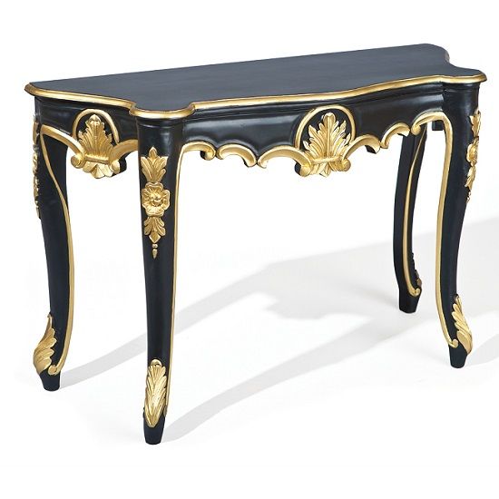 Royal Vintage Console Table Baroque Style In Black And Gold Within Antique Blue Gold Console Tables (View 11 of 20)
