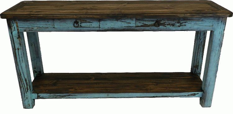 Rustic Antique Turquoise Console Table, Turquoise Sofatable Inside Antique Blue Wood And Gold Console Tables (Gallery 20 of 20)