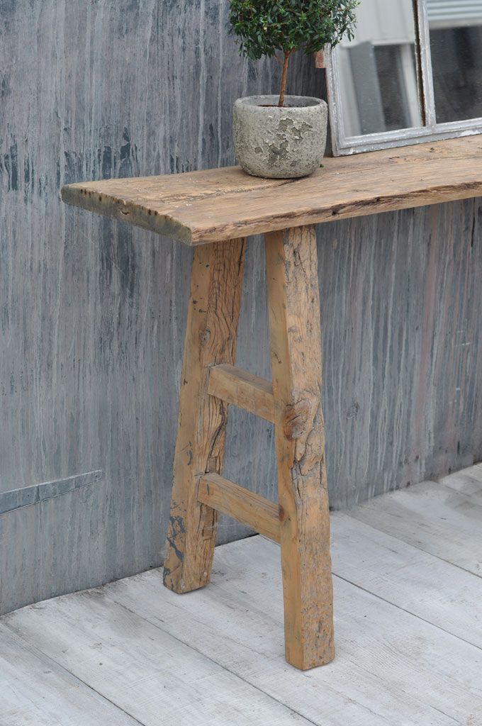 Rustic Antique Wooden Elm Console Table | Home Barn In Rustic Barnside Console Tables (View 15 of 20)