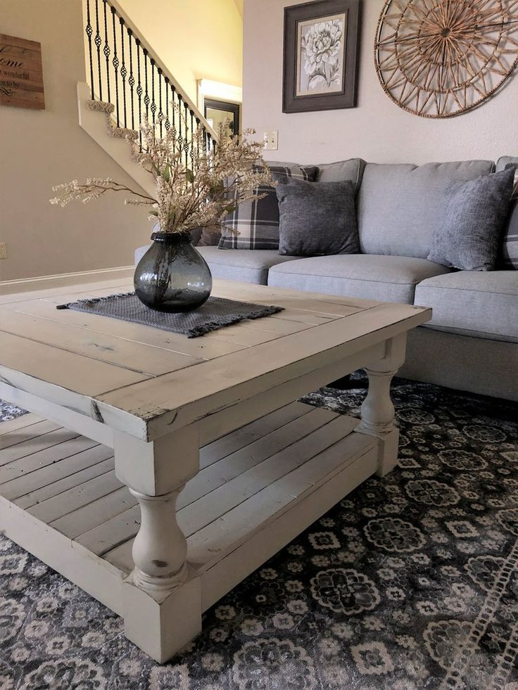 Rustic Baluster Farmhouse Coffee Table Distressed Square All Over Paint With Regard To Square Weathered White Wood Console Tables (Gallery 20 of 20)
