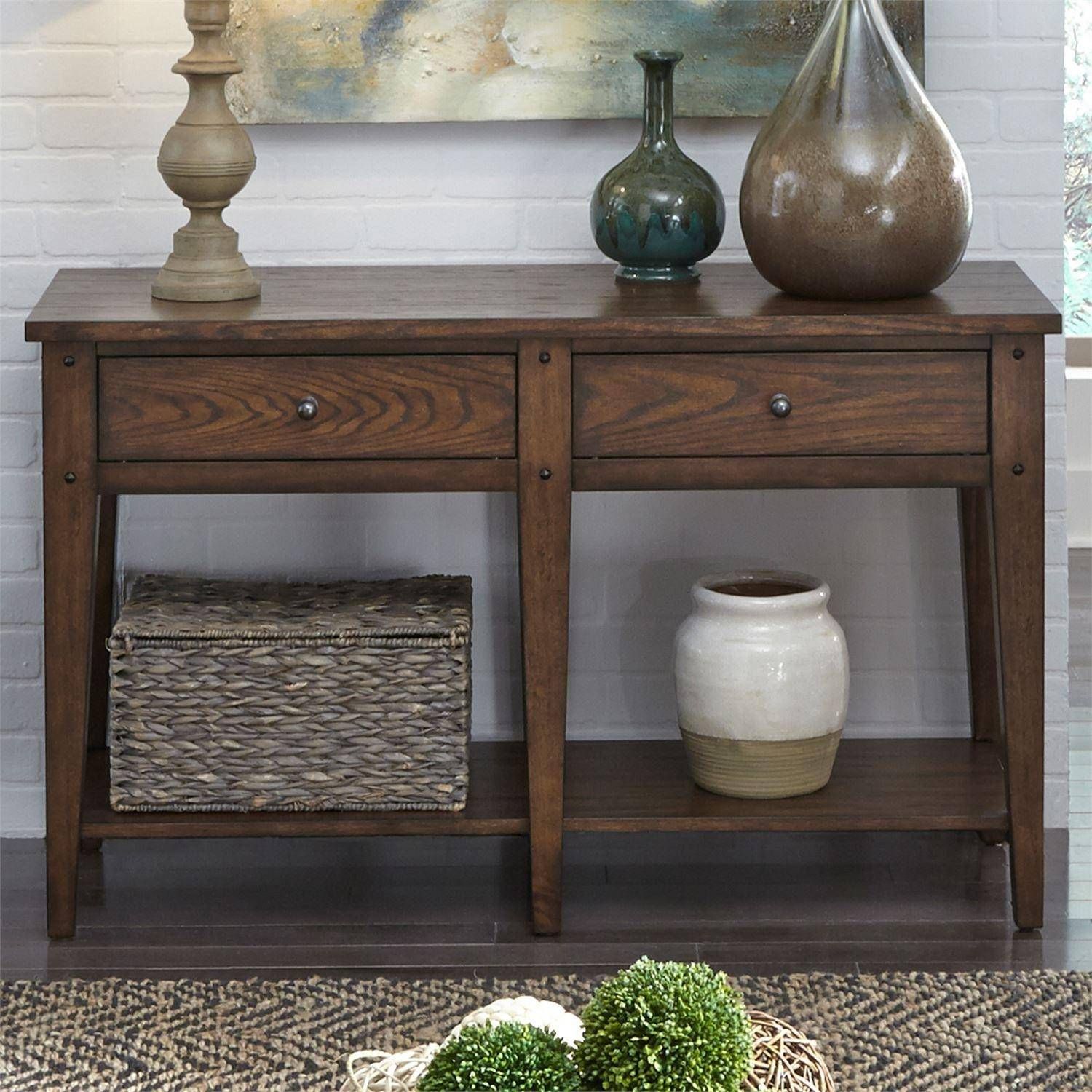 Rustic Brown Wood Console Table Lake House (210 Ot) Liberty Furniture With Wood Console Tables (View 6 of 20)