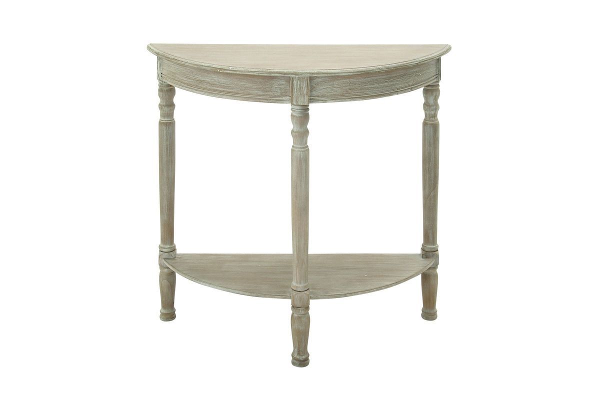 Rustic Country Half Round Console Table In Whitewash Taupe With Regard To Barnside Round Console Tables (View 15 of 20)