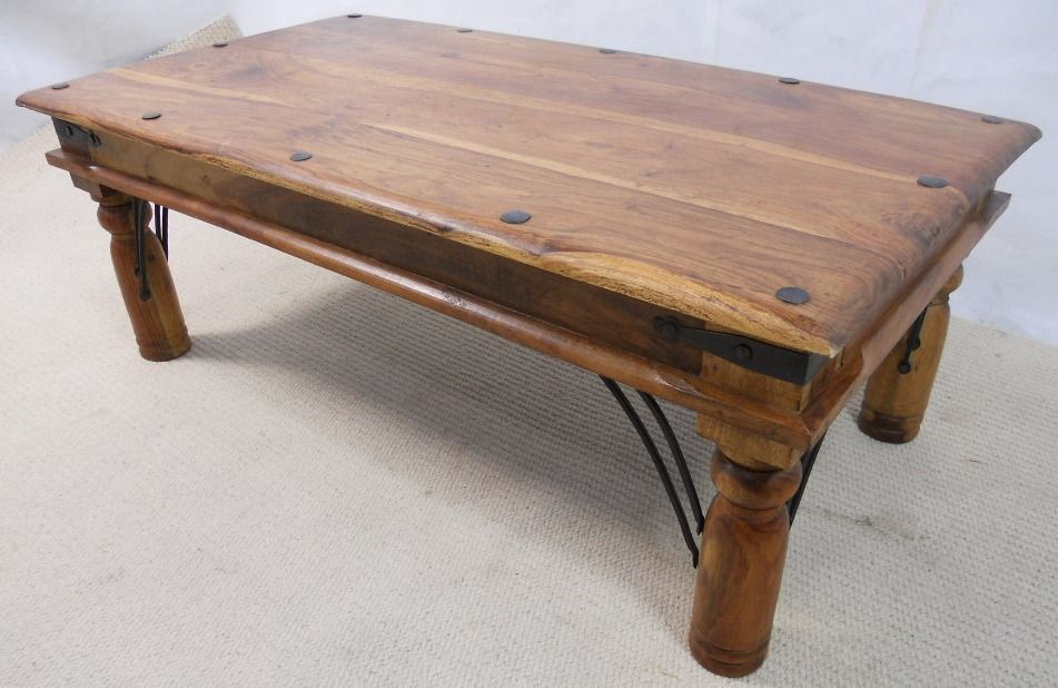 Rustic Hard Wood Coffee Table With Bolted Ironwork Decoration – Sold Inside Rustic Espresso Wood Console Tables (Gallery 20 of 20)