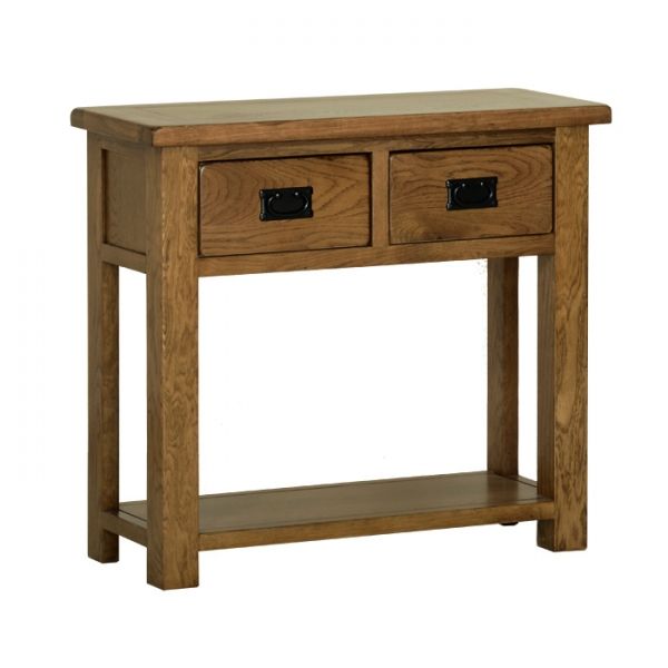 Rustic Oak 2 Drawer Console Table Throughout Rustic Oak And Black Console Tables (View 3 of 20)