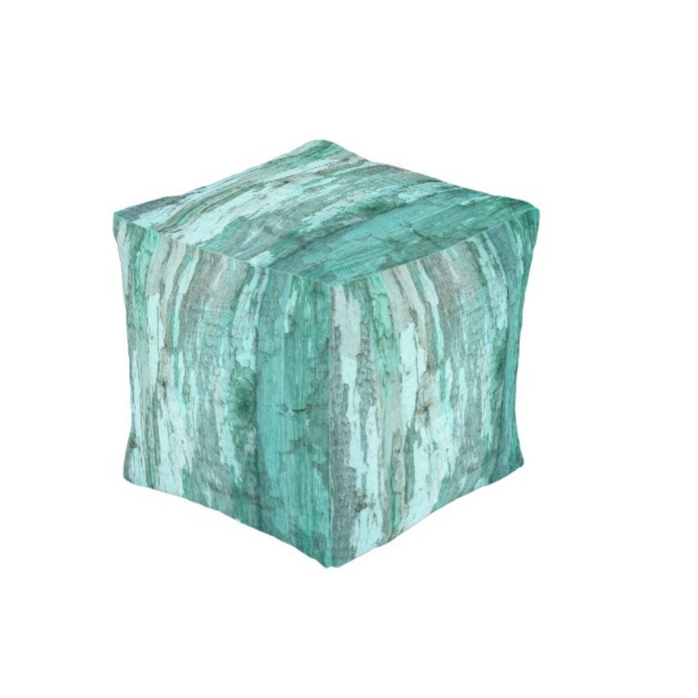 Rustic Primitive Weathered Turquoise Wood Pouf Ottoman Cube In Weathered Wood Ottomans (View 17 of 20)