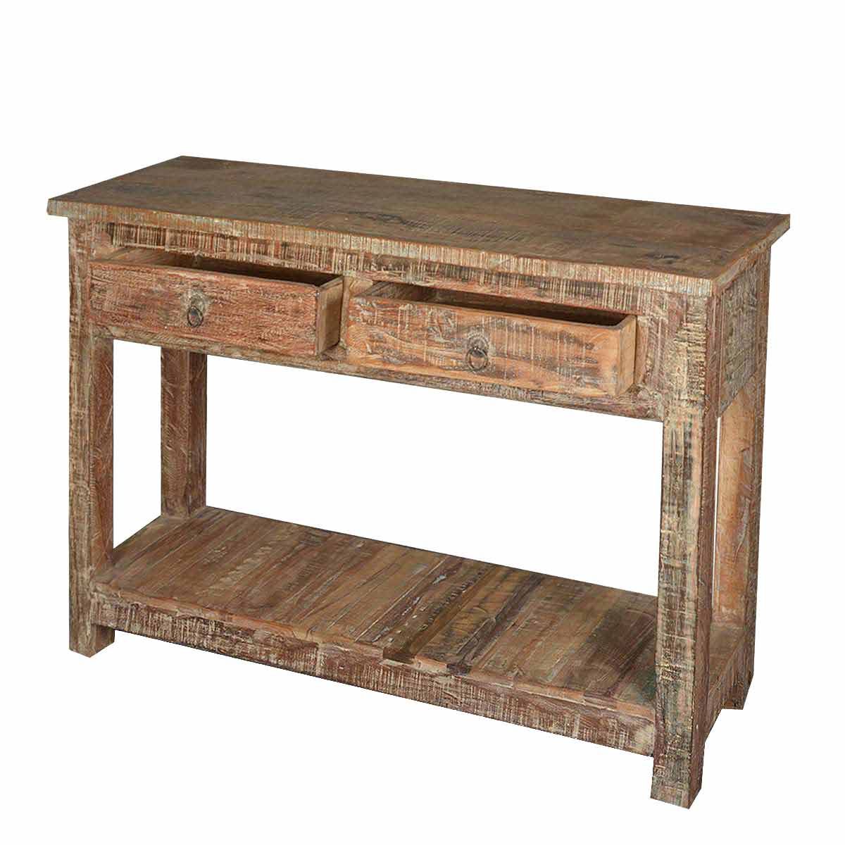 Rustic Reclaimed Wood Naturally Distressed Hall Console Table Intended For Rustic Espresso Wood Console Tables (View 2 of 20)