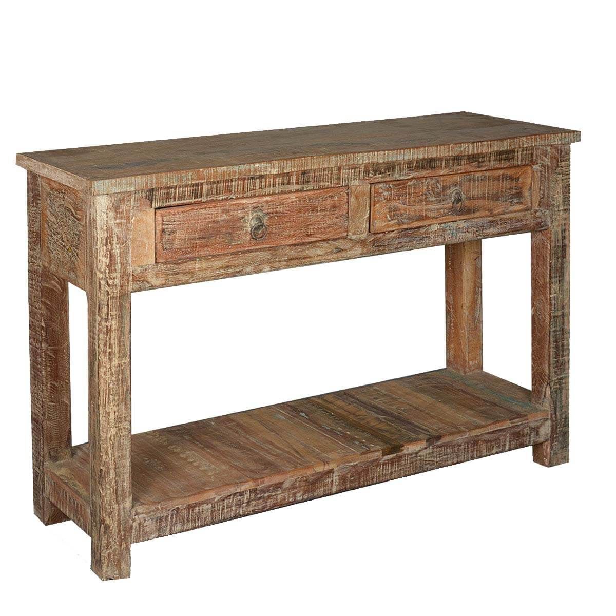 Rustic Reclaimed Wood Naturally Distressed Hall Console Table Intended For Smoked Barnwood Console Tables (View 8 of 20)