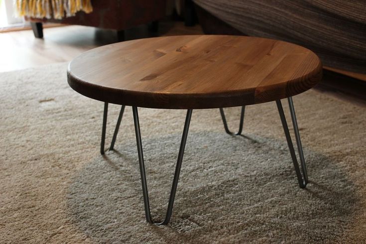 Rustic Vintage Industrial Wood Round Coffee Table Metal Hairpin Legs With Regard To Metal Legs And Oak Top Round Console Tables (View 12 of 20)