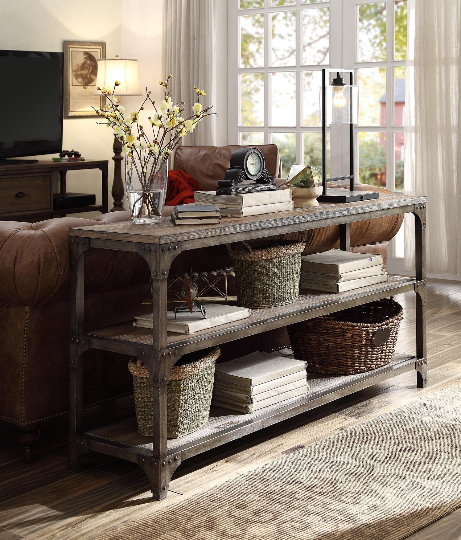 Rustic Weathered Oak And Metal Console | Sofa Table Decor, Silver For Metal And Oak Console Tables (View 15 of 20)
