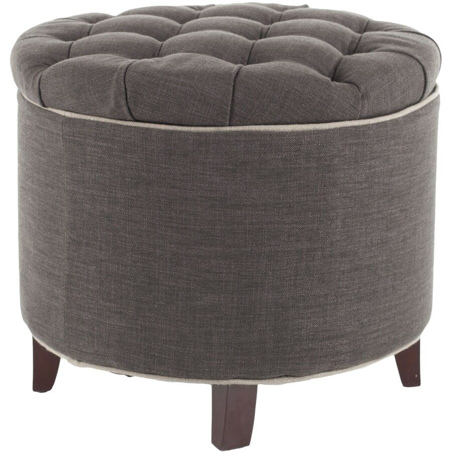 Safavieh Amelia Casual Charcoal Brown Round Storage Ottoman At Lowes For Fabric Tufted Round Storage Ottomans (View 1 of 20)