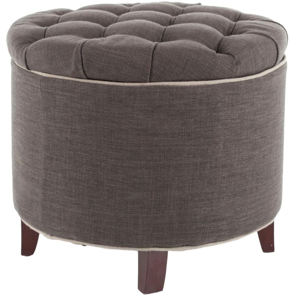 Safavieh Amelia Charcoal Brown Storage Ottoman Hud8220a – The Home Regarding Charcoal Fabric Tufted Storage Ottomans (View 9 of 20)