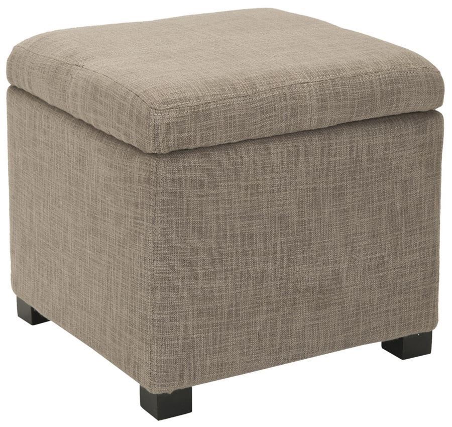 Safavieh Elizabeth Grey Polyester Viscose Storage Ottoman | Storage Within Round Gray Faux Leather Ottomans With Pull Tab (View 4 of 19)