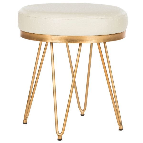 Safavieh Jenine Faux Ostrich Round Bench Cream Pu/gold In 2021 | Round Throughout Cream And Gold Hardwood Vanity Seats (View 6 of 20)