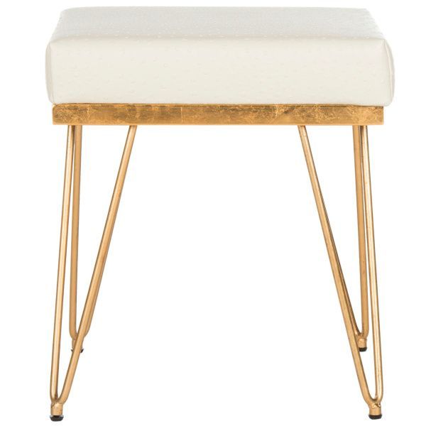Safavieh Jenine Faux Ostrich Square Bench Cream Pu/gold In 2021 Pertaining To Cream And Gold Hardwood Vanity Seats (View 8 of 20)