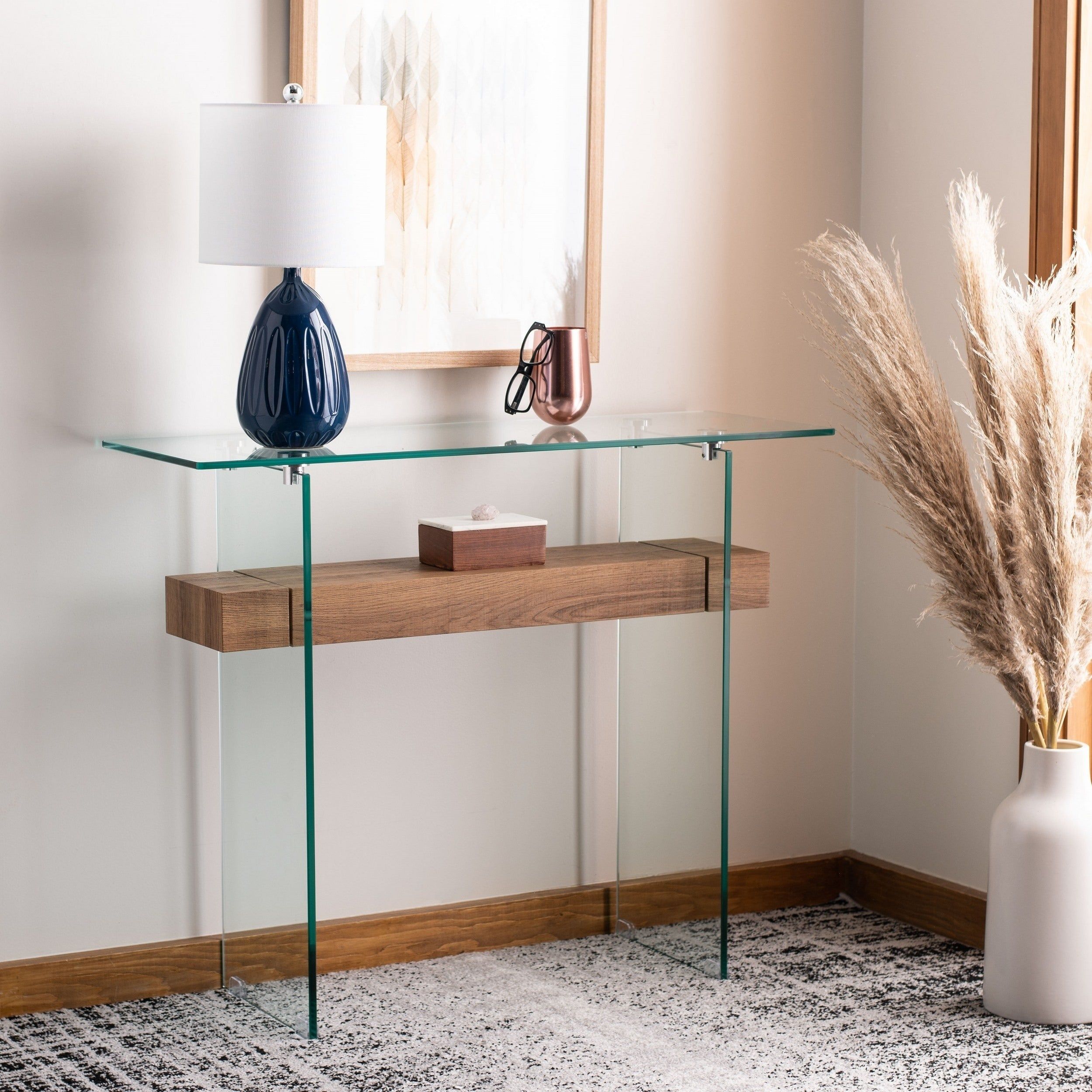 Safavieh Kayley Rectangular Modern Glass Console Table, Natural Brown For Modern Console Tables (View 2 of 20)